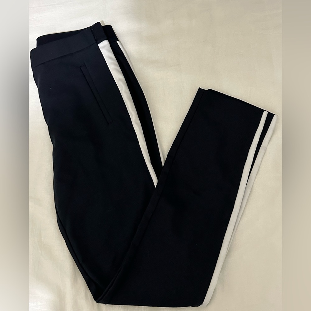 Zara Basic Navy Cropped Trousers Pants with White Side Stripes Size XS